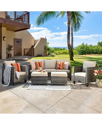 Xizzi 5 Piece Patio Furniture, Outdoor Furniture Sets, Modern Wicker Sectional and 2 Pillows, All Weather Garden Sofa, Backyard,