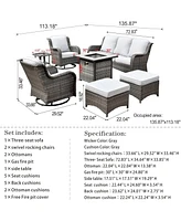 Xizzi Patio Furniture Sets Outdoor Swivel Rocking Chairs with 50,000 Btu Propane Fire Pit Table 7 Pieces All Weather Pe Wicker Conversation Sofa and M