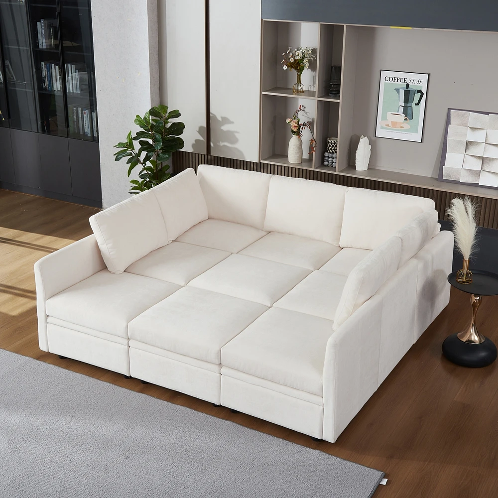 gaomon Modular Sectional Sleeper Sofa with Storage Seats Reversible Sofa with Chenille Fabric 9 Seater Sectional Sofa, Convertible Sectional Couches f