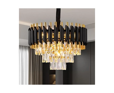 gaomon Modern Crystal Chandeliers 3 Tiers Black and Gold Pendant Light Fixtures, 5 Lights Black Modern Chandeliers for Living Room Dining Room Bedroom