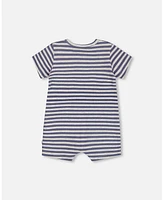 Deux par Baby Boys Organic Cotton Printed One-Piece Romper Striped Navy