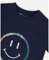 Deux par Toddler Boys Cotton Graphic Tee Smiling Navy Blue - Toddler|Child