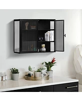 gaomon Modern Wall Cabinet With Glass Door Metal Storage Cabinet With Detachable Shelves For Entryway Living Room Bathroom Dining Room