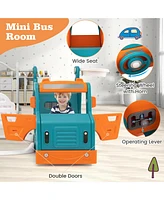 Kuyotq 5-in-1 Kids Slide and Swing Set with Mini Bus and Basketball Hoop