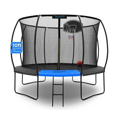 SereneLife 10ft Pumpkin Trampoline with Inner Enclosure, Ladder, and Basketball Hoop for Kids