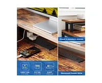 gaomon L Shaped Desk with Drawers and Led Lights, 55 Inch Computer Desk with Shelves & Monitor Stand