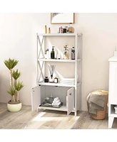 Costway Bathroom Storage Cabinet with Open Shelves & Double Doors Modern Organizer