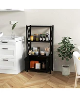 Costway Bathroom Storage Cabinet with Open Shelves & Double Doors Modern Organizer