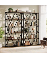 Tribesigns 71-inch Tall Bookshelf Set of 2, 6 Tier Industrial Large Bookcase, Freestanding Open Book Shelf Display Shelf, Wood Bookshelves Storage She