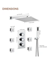 Boyel Living Chrome Wall Mount Thermostatic Rain Shower System with Handheld and Body Jets Bathroom Faucet Set