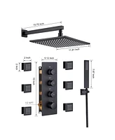 Brushed Gold Luxury Led Thermostatic Shower System with 6 Body Jets Rain Ceiling Shower Head with Handheld Sprayer