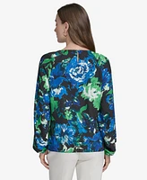 Halston Women's Floral-Print Chain Cut-Out Blouse