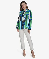 Halston Women's Geo-Print Tie-Neck Long-Sleeve Blouse