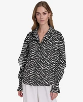 Halston Women's Printed Satin Open-Sleeve Blouse