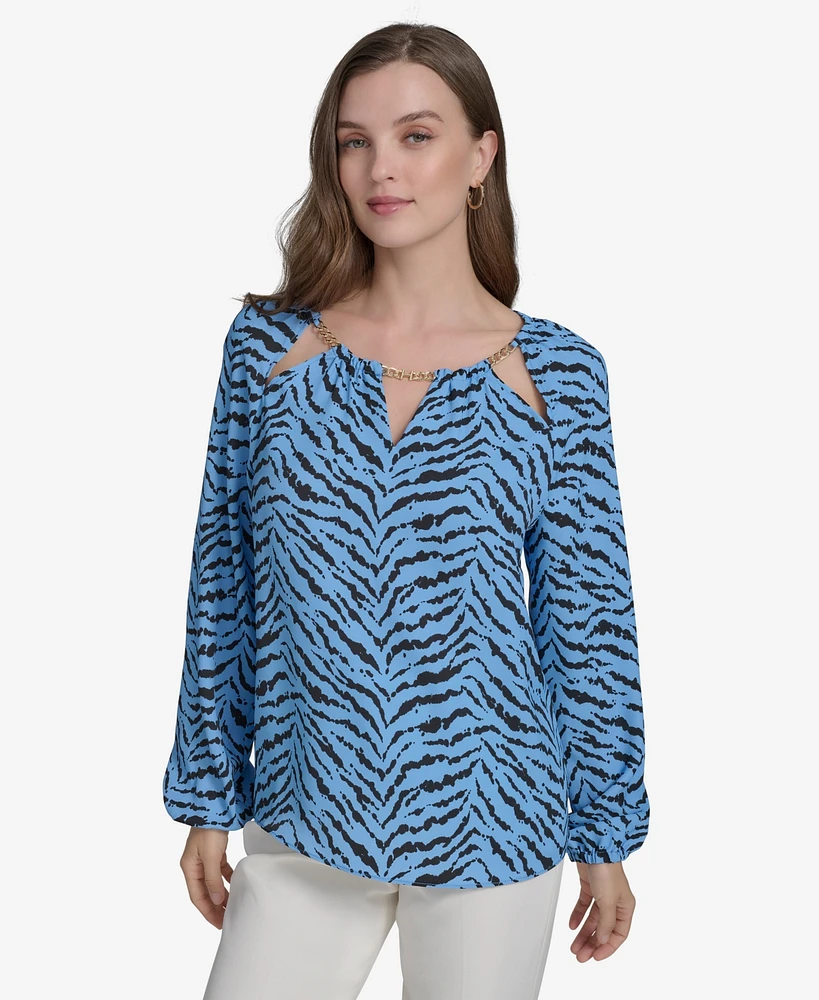 Halston Women's Printed Chain Cut-Out Blouse