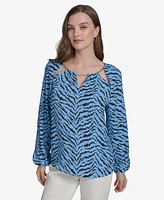 Halston Women's Printed Chain Cut-Out Blouse