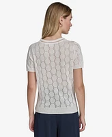 Halston Women's Textured-Knit Short-Sleeve Top