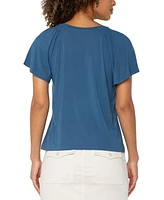 Liverpool Los Angeles Petite Flutter-Sleeve V-Neck Top