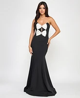 City Studios Juniors' Scuba Rhinestone-Bow Gown, Created for Macy's