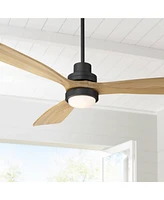 Casa Vieja 52" Delta Modern Country Indoor Outdoor Ceiling Fan 3 Blade Cct Led Light Remote Control Matte Black Finish Wood Blades Bedroom Patio Livin