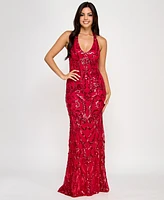 B Darlin Juniors' Sequined Halter-Neck Evening Gown, Created for Macy's