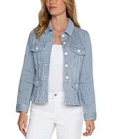 Liverpool Los Angeles Petite Striped Peplum-Hem Jacket