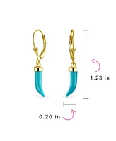 Bling Jewelry Italian Cornicello Chili Pepper Dangle Synthetic Turquoise Earrings Gold Plated Silver