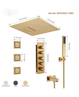 Boyel Living Brushed Gold 4-Way Shower System with Led and Music Player Faucet Set Handheld Side Body Jets