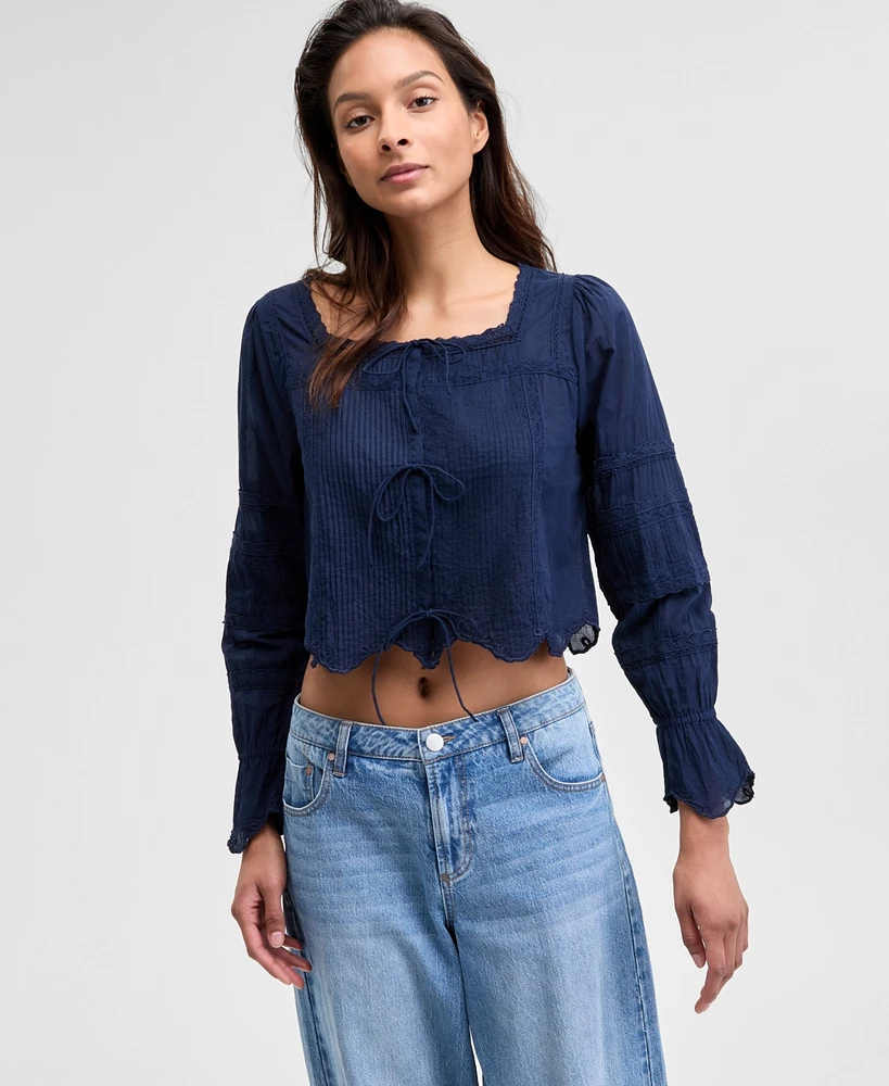 And Now This Women's Cotton Cropped Lace-Trim Top