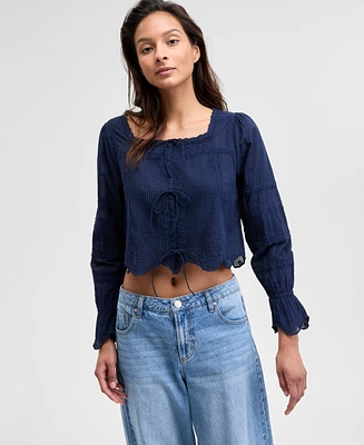 And Now This Women's Cotton Cropped Lace-Trim Top