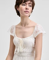 And Now This Women's Scoop-Neck Ruffle-Sleeve Maxi Lace Dress, Created for Macy's