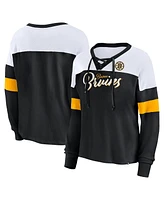 Fanatics Women's Black Boston Bruins Take the Shot Long Sleeve Lace-Up V-Neck T-Shirt