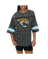 Gameday Couture Women's Anthracite Jacksonville Jaguars Kickoff Time Allover Rhinestone Sports Stripe Jersey V-Neck T-Shirt