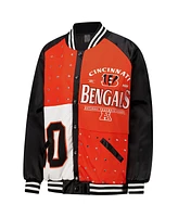 Gameday Couture Women's Black/Orange Cincinnati Bengals Oversized Hot Shot Rhinestone Throwback Full-Snap Varsity Bomber Jacket