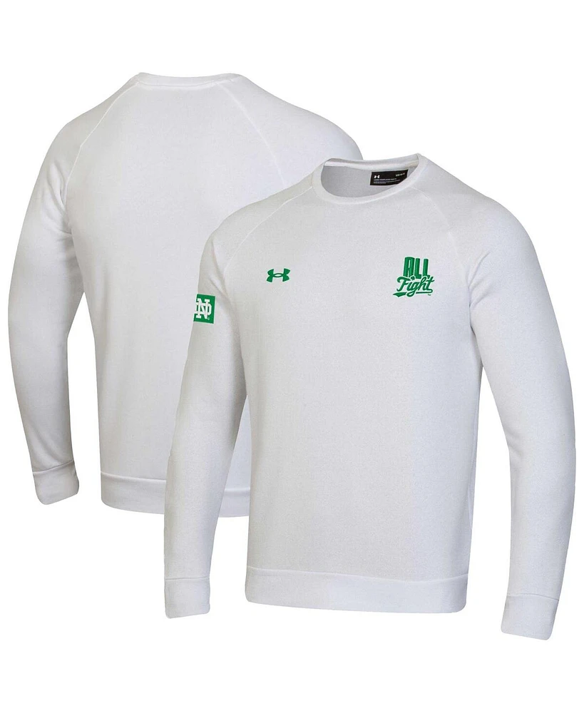 Under Armour Men's White Notre Dame Fighting Irish 2024 Wear Green All Fight Rival Fleece Pullover Sweatshirt