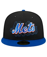 New Era Men's Black New York Mets Shadow Stitch 59FIFTY Fitted Hat