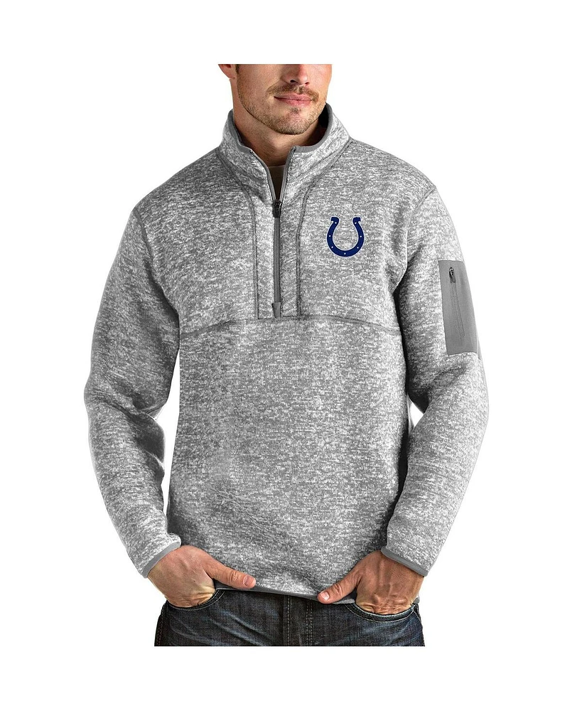 Antigua Men's Heather Gray Indianapolis Colts Team Logo Fortune Quarter-Zip Pullover Jacket