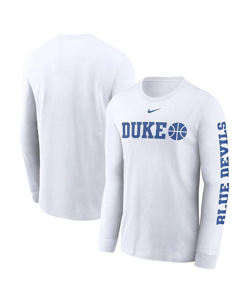 Nike Men's White Duke Blue Devils Basketball Icon Two-Hit Long Sleeve T-Shirt