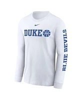 Nike Men's White Duke Blue Devils Basketball Icon Two-Hit Long Sleeve T-Shirt