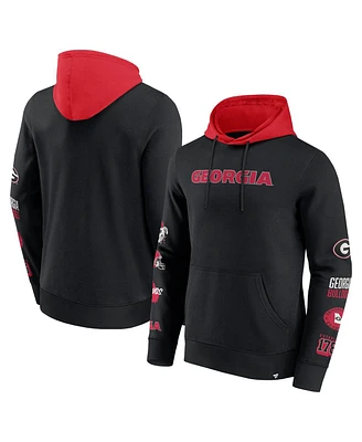 Fanatics Men's Black/Red Georgia Bulldogs Color Block Badge Fleece Pullover Hoodie