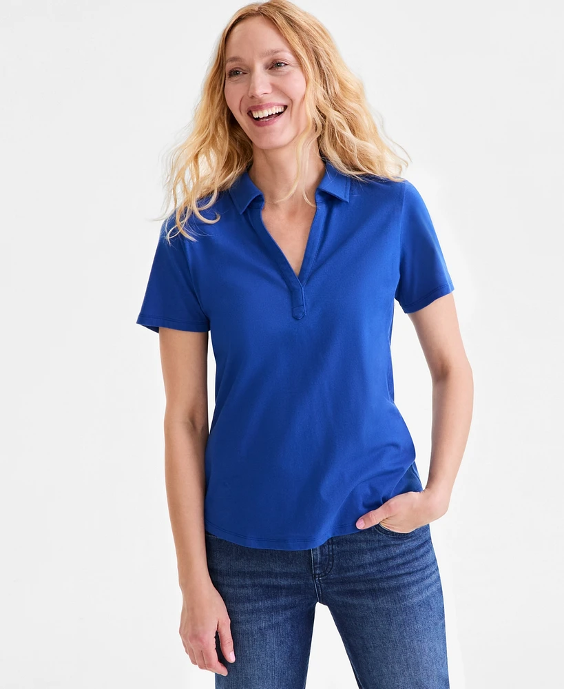 Style & Co Women's Short-Sleeve Knit Polo Shirt, Exclusively at Macy's