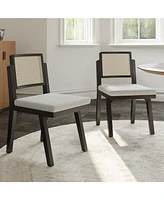 Hulala Home Bert Modern Dining Chair with Woven Rattan Backrest and Solid Wood Legs