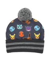 Pokemon Boys Character Collage Youth Cuffed Beanie and Gloves Set