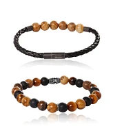 Lucky Brand Tiger s Eye, Black Onyx, Picture Jasper Stretch Bead & Magnetic Cord Bracelet Set - 2 Piece