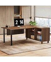 Tribesigns 63-Inch L-Shaped Executive Desk, Large Office Desk with Storage Cabinet Shelves, L-Shaped Computer Desk with Storage, Wood Executive Desk,