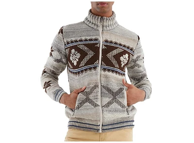 Leif Nelson Men s Knit Jacket with Zipper, Norwegian Pattern