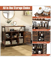 Gouun Buffet Cabinet Industrial Sideboard Storage Cabinet with Push-to-Open Slatted Door and 3 Adjustable Shelves