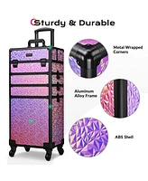 Byootique Rolling Makeup Train Case 3-Piece Cosmetic Organizer Kit Trolley Organizer Travel Case Lockable Salon Barber Case Traveling Cart Trunk with