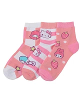 Hello Kitty Women's Friends Character Print 3-Pair Casual Quarter Crew Socks