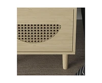 Homefan Boho Rattan Nightstand with Charging Station - End Table with Usb Ports & Power Outlets,2-Tier Rattan Nightstand with Locker